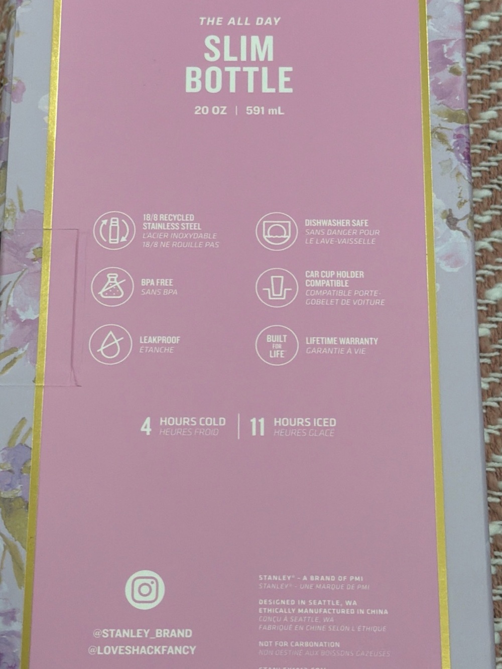 Rare Stanley x LoveShackFancy Blooming Heirloom All Day Slim Bottle NIB - Picture 6 of 6